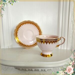 Tuscan Demi-Tasse Coffee Cup & Saucer in Powder Pink Fine Bone China 1940s